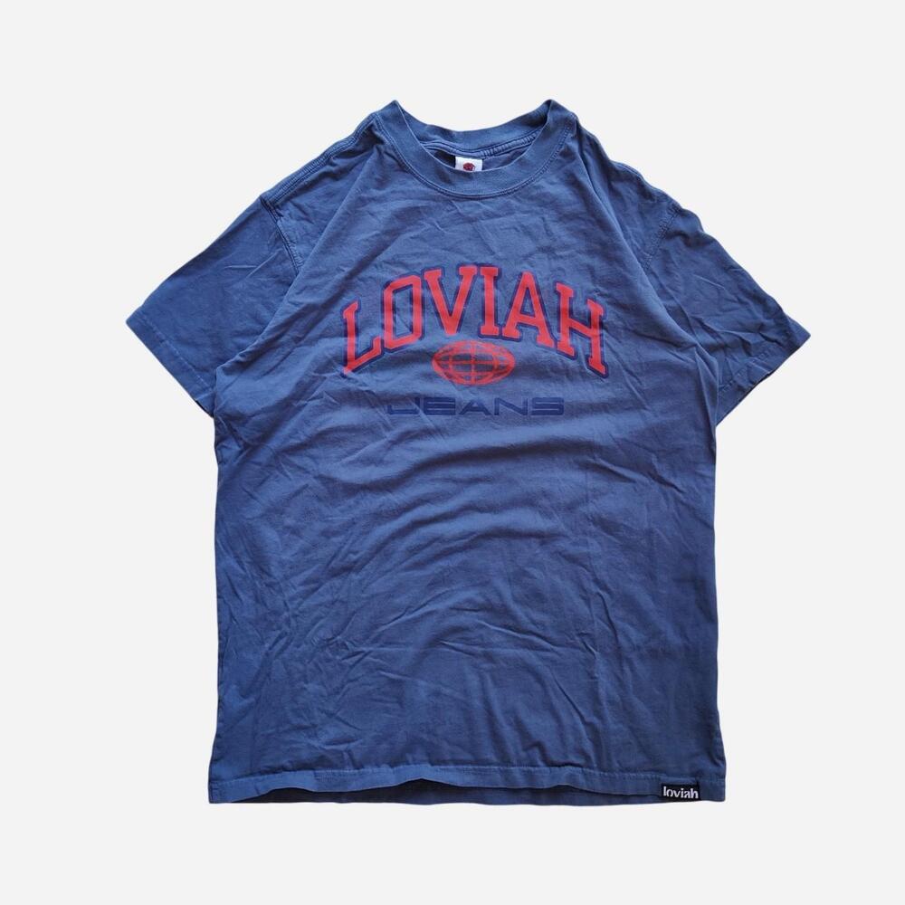 Loviah Jeans T-Shirt with red arched text reading 'LOVIAH' with a globe graphic